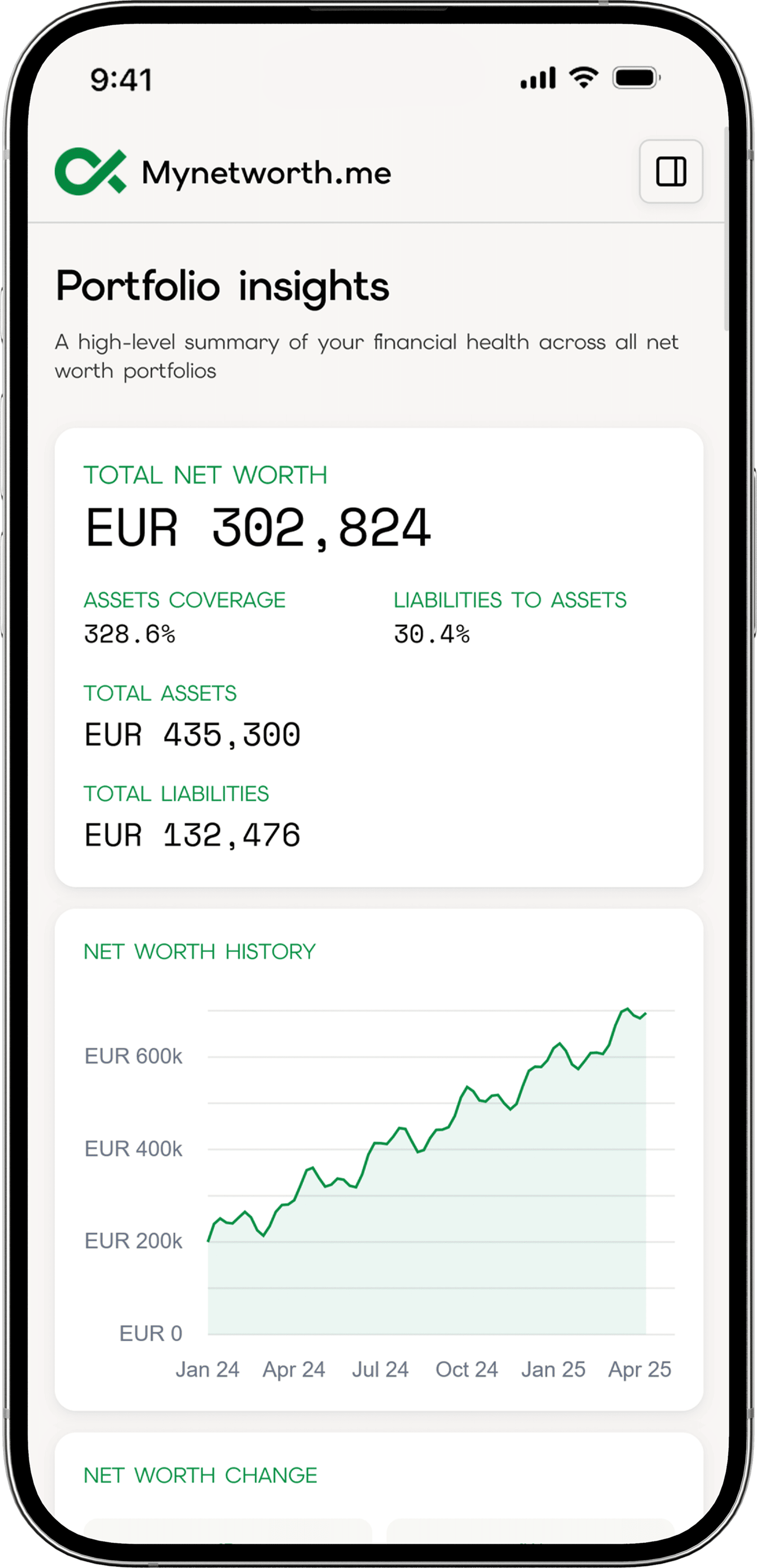 MyNetWorth app dashboard on iPhone
